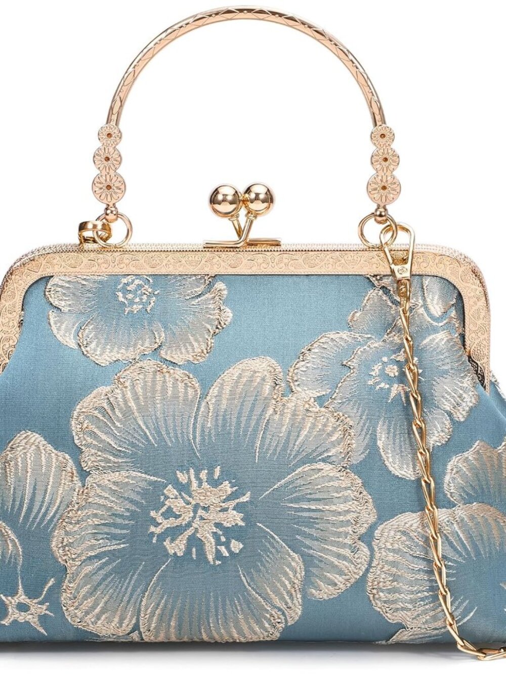 Women Floral Clutch Purses Wedding Embroidered Handbag Evening Shoulder Bag,Blac
